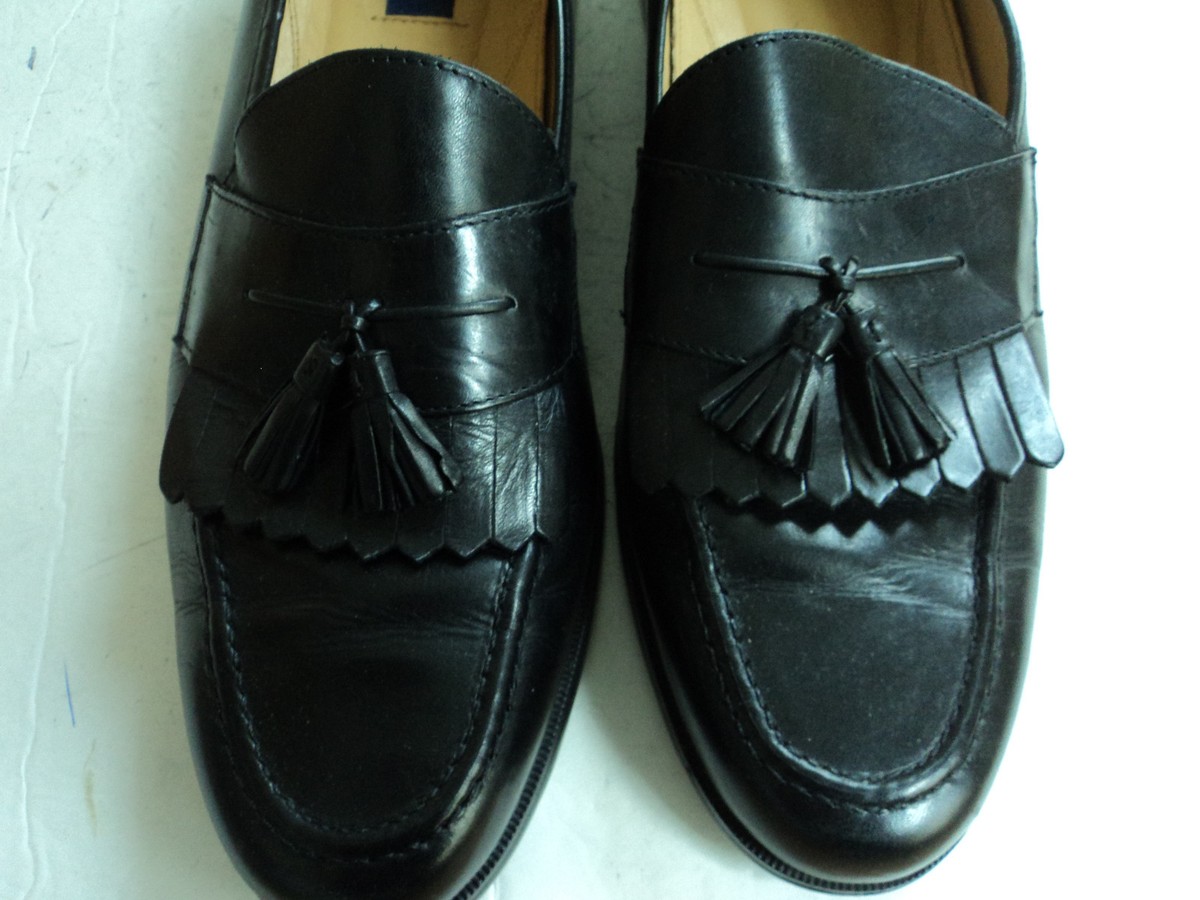 Chaps Men\'s Black Leather Kiltie Tassel Slip On Loafer Shoes 096-8104 Size 10M Chaps Kiltie Loafer Mens Black 9.5 Pebble Leather Slip On  main image 3
