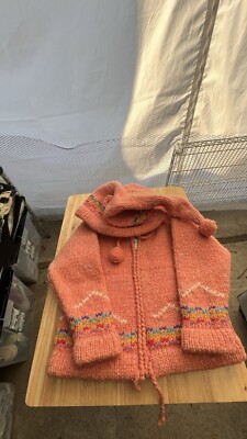 Kids Ethic Alpaca Cotton Knit Handmade In Ecuador Zip Hood Sweater Jacket Size 3
