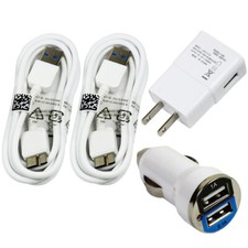 2x Charging Kits - USB 3.0B Cords  Wall  10W Car Chargers for Samsung Note