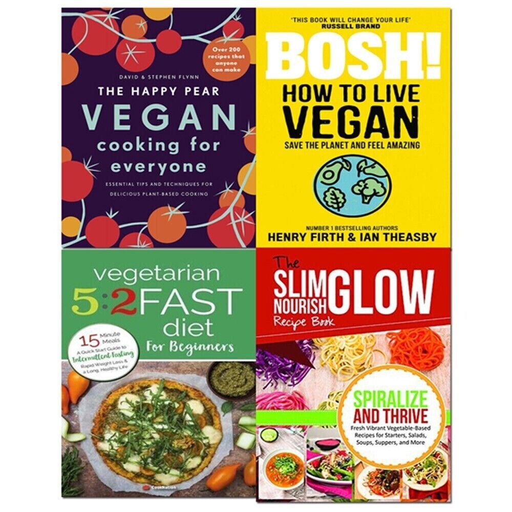 Happy Pear, Vegetarian 5:2 Fast, How to Live Vegan, Spiralize Thrive 4 Books Set