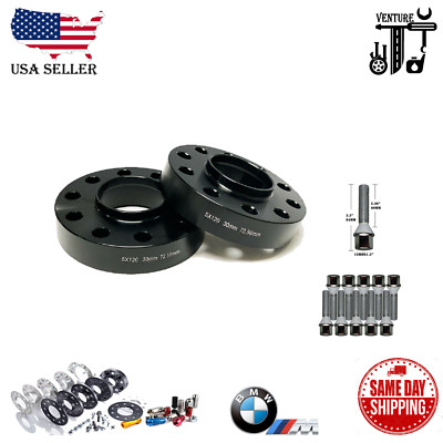 2PC HUB CENTRIC SPACERS 5x120 30MM BORE 72.56MM + 12X1.5 BOLTS [FITS: BMW]