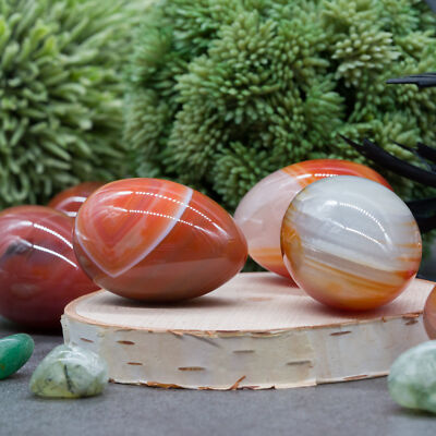 Natural Red Agate Egg Crystal Decor Gift Red Spiritual Meditation Palm Stone