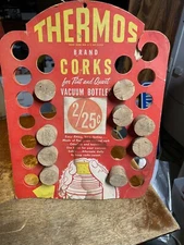 Vintage Thermos Brand Vacuum Bottle Cork Top Stopper Store Display USA