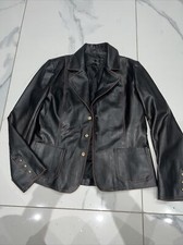 Vintage Joie De Vivre Pvc Leather Brown Jacket Uk14 Smart Button Up Jacket