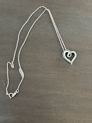#89) Kay Jewelers Blue Diamond Heart Necklace Sterling Silver