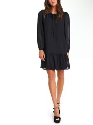 Draper James Ladies Tie Neck Flounce Shift Dress Size S Small Black
