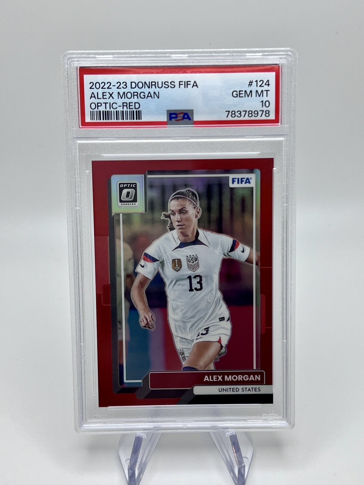 2022-23 Panini Donruss Alex Morgan Optic Red Prizm /165 PSA 10 Gem Mint USWNT
