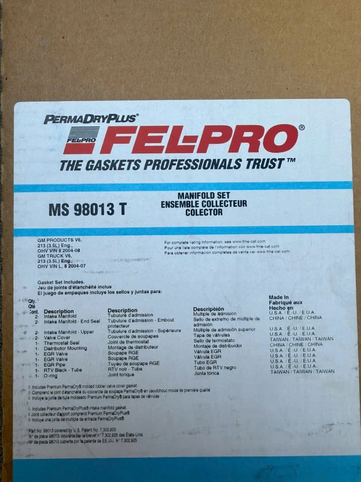 Juego de juntas de colector de admisión MS 98013 T Felpro para relé Chevy Buick Rendezvous Foto 2 de 2