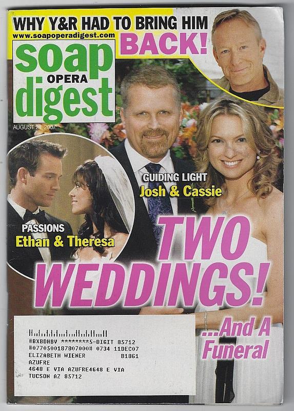 Soap Opera Digest August 21, 2007 Passions GL Weddings Billy Dee