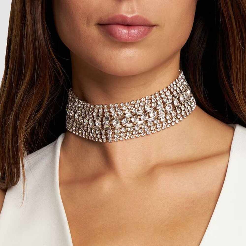 Rhinestone Crystal Choker Necklace Wedding Party Prom Necklaces