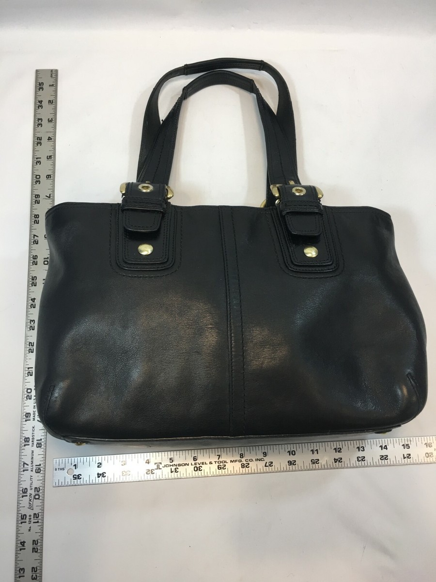 COACH ブラックレザーバッグ COACH Leather Satchel Bag Black Top Zip Brass Buckles A0869-11844