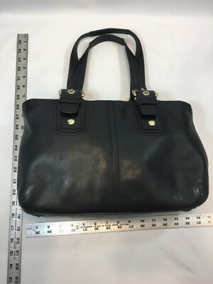 【美品】COACH レザー ビジネスバッグ ハンドバッグ ブラック アメリカ製 COACH Leather Satchel Bag Black Top Zip Brass Buckles A0869-11844
