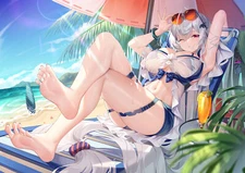 Anime girls arknights skadi meion legs feet beach red Playmat Gaming Mat Desk