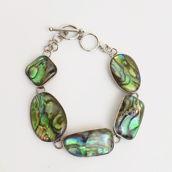 Abalone Shell Bracelet Toggle Closure Silver Metal - image 1