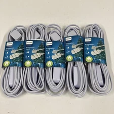 LOT x5 PHILIPS 15 Ft Foot Extension Cord Three Plug Two Prong Christmas Light