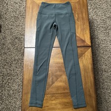 Zella Leggings Mute Green High Rise Athletic Ribbed Pocketed Pants Women s XS