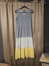 Lands End Dress Womens Medium Petite Blue Colorblock Sleeveless Tiered Maxi