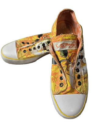 Ed Hardy Shoes Womens Size 10 Yellow Floral Slip On Canvas Sneakers 19SLR102W