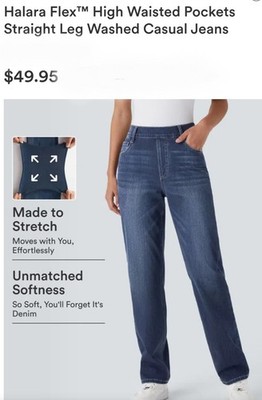 Halara Flex High Waisted Pockets Straight Leg Washed Casual Jeans Sz XS Reg NWOT