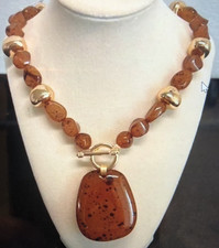 NUEVO CON ETIQUETAS Collar Mujer Tono Dorado 20" Imitación Ámbar Grueso PIPER K Caja de Regalo Gratis $89