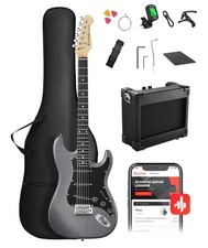 Donner DST-80 E-Gitarre +Verstärker Massiver Korpus Holzmaserung SSS-Tonabnehmer