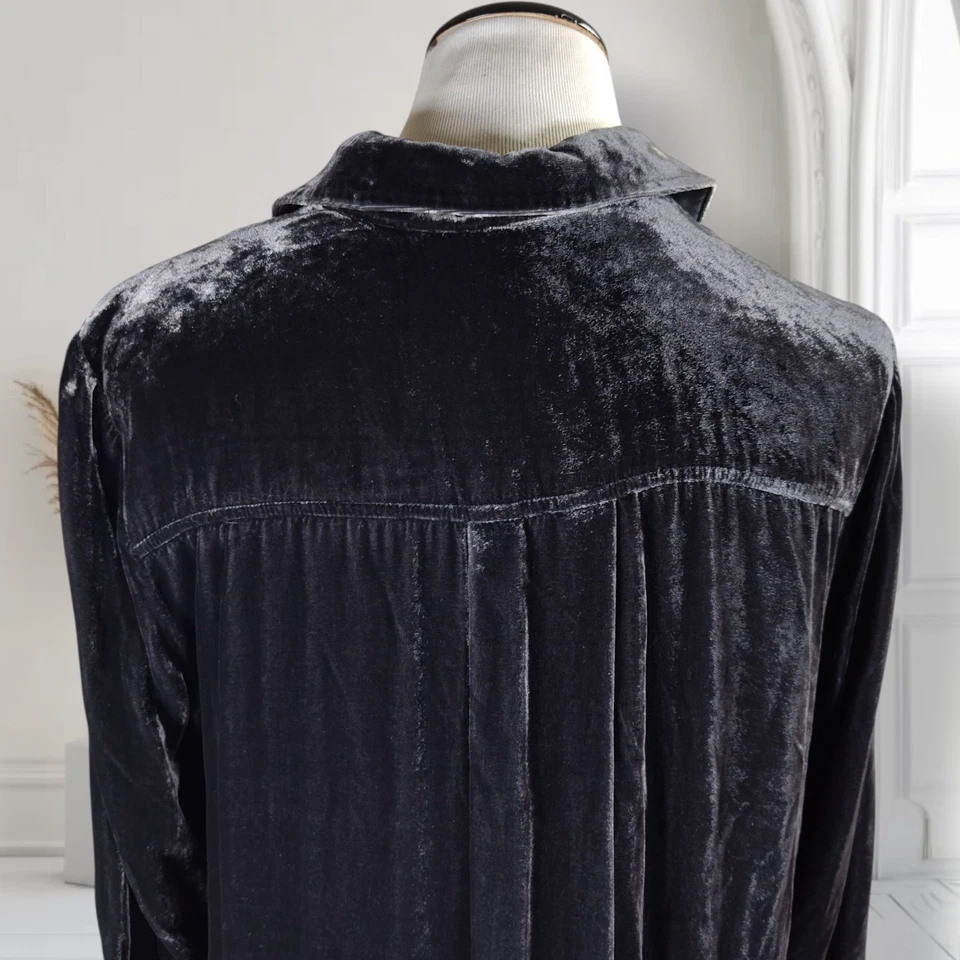 Vestido Camisa Sundance Rocio Terciopelo XL Gris Cuello Manga Larga Botón Delantero Foto 2 de 4