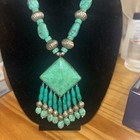 Vintage Turquoise Faux Stone Silver Tassel Necklace Western Boho Style — photo 2