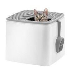IRIS USA Top-Entry Litter Box with Scoop, Enclosed Square Style Litterbox wit...