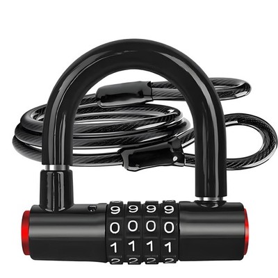 Security Cable Lock Set (4 Digital Combination U-Lock & 4 ft x 1/2'' Flexible ...