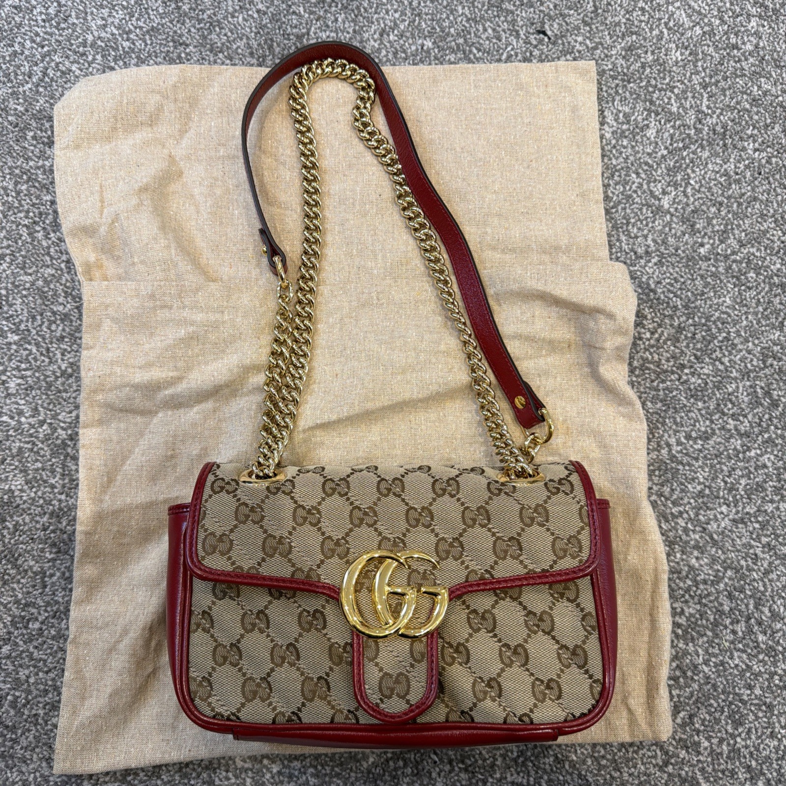 Gucci Marmont Cross Body Bag Brown Monogram Red