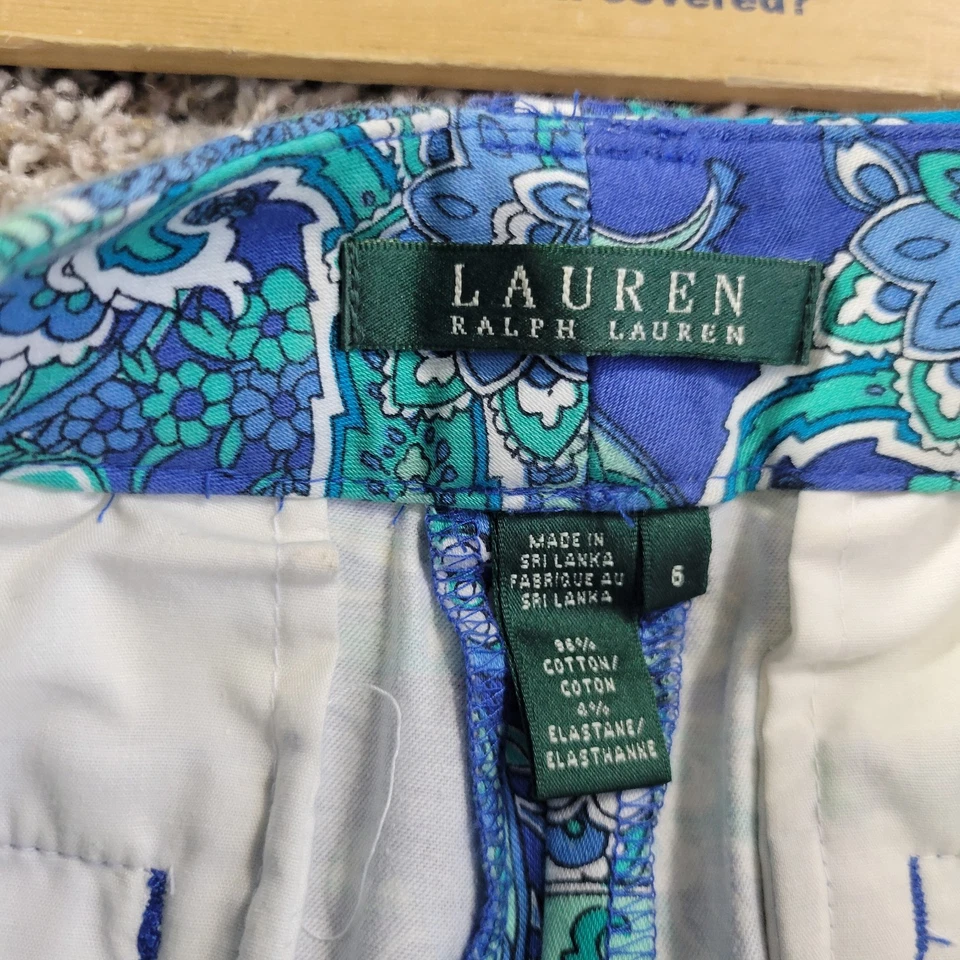 RALPH LAUREN 佩斯利短裤女式 6 水蓝色多彩 — 第 3/4 张图片