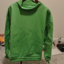Green Women's Pullover Sweatshirt Long Sleeve Solid Crew Neck Casual