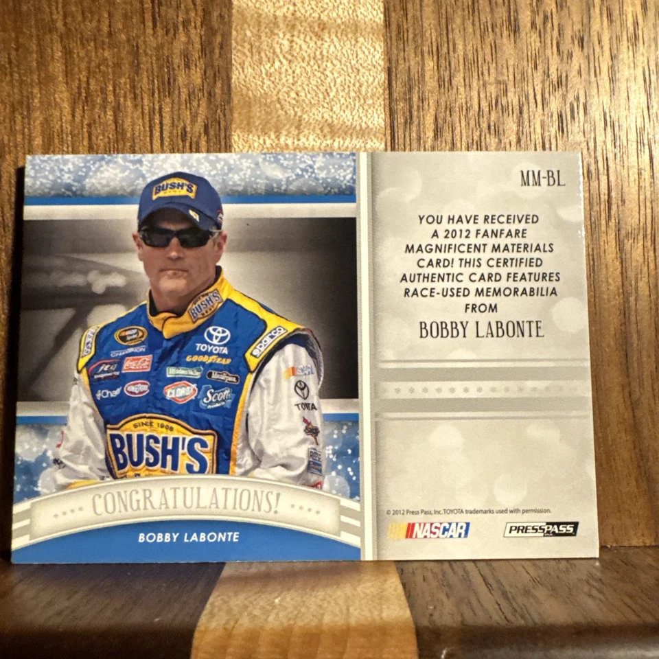 Bobby Labonte 2012 Press Pass Fanfare Magnificent Materials Gold /10 Shoe Metal - Image 3 of 3
