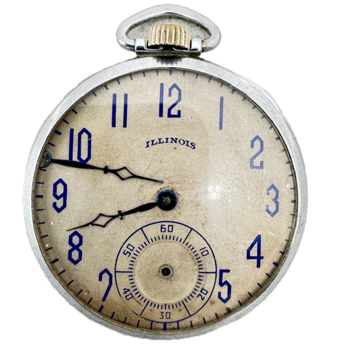 Antique 13s 1919 Illinois 21 Jewel Mechanical Pocket Watch 538 Chrome USA
