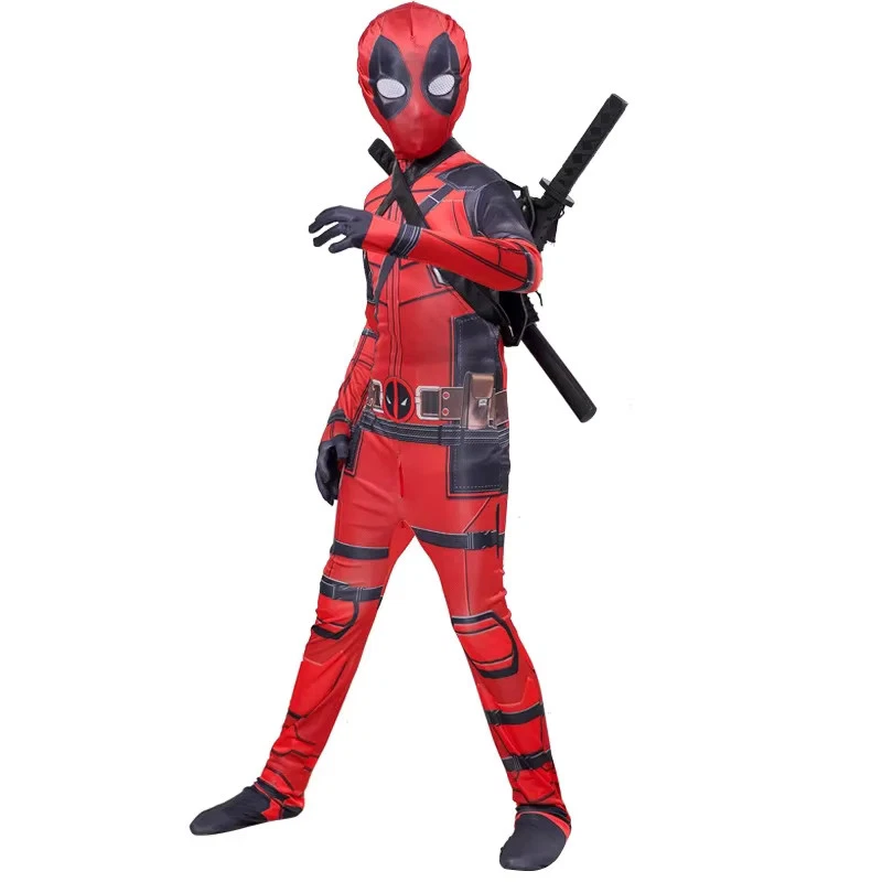 Kids Deadpool Costume Superhero Jumpsuit Child Cosplay Halloween Outfit - Image 3 of 4