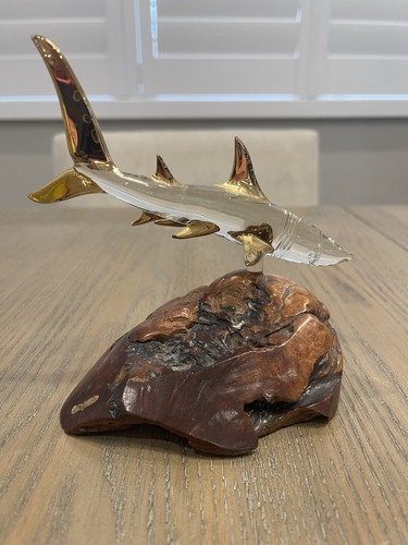 Glass Baron Great White Shark With Gold Trim on Rock