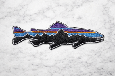 PATAGONIA FISH TROUT EMBROIDERED IRON ON PATCH 4.25