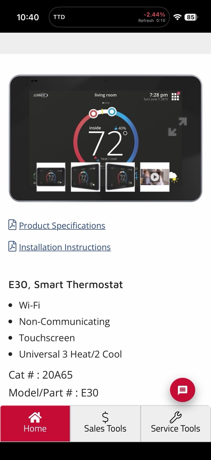 Lennox iComfort E30 Programmable WiFi Touchscreen Smart Thermostat