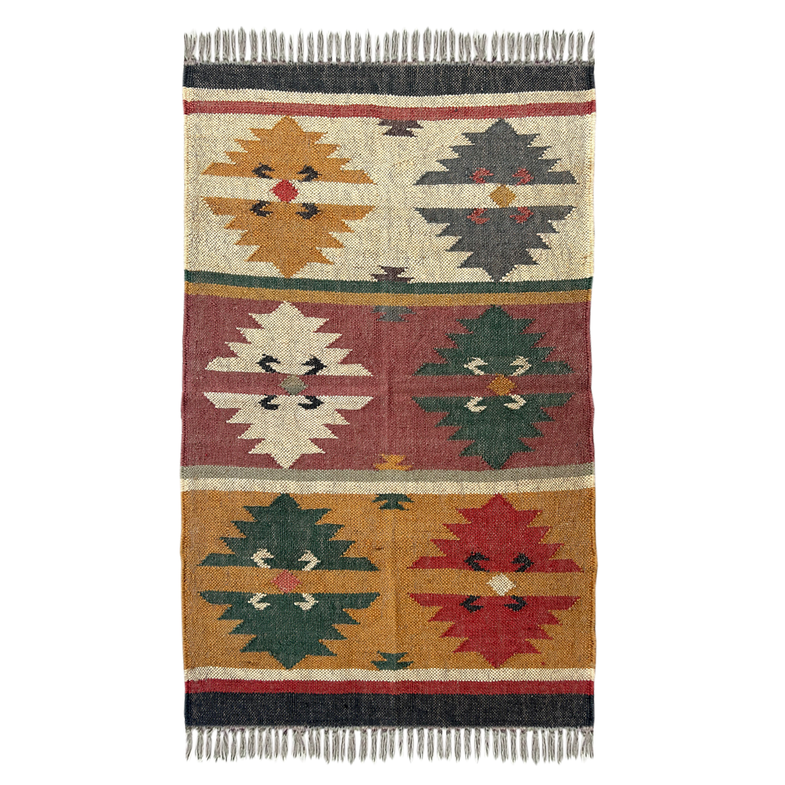 Handmade Indian Accent Rug 2.5x4 ft Wool Jute Flatwoven for Bedside Kitchen Balcony