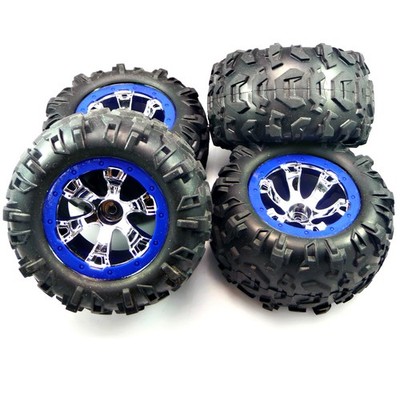 Traxxas 1/16 Mini Summit VXL * FRONT & REAR CANYON TIRES & BLUE BEADLOCK WHEELS