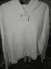 Aerie Womens Large Cream Cotton XL Oversized Hoodie  Slit French Terry Pullover