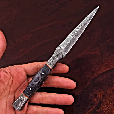 Custom Made Hand Forged Damascus Steel Throwing Boot Knife w Leather Sheath 2841