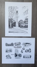 Pencil Signed Jerry Miller NC State University Sketch Collage & Bell Tower Print