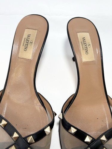 Valentino Garavani Rockstud Pantoletten/Kitten Heels schwarz mit goldenen Nieten Mesh EU 37,5 - Bild 5 von 13