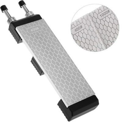 8in Diamond Sharpening Bench Stone Double Sided 400/1000 Grit W/ Non-Slip Holder
