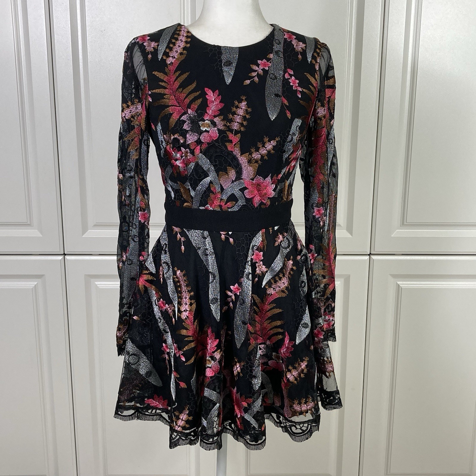 Black Floral Embroidered Lace Fit & Flare Party Dress by Dress the Population-image