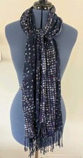 Navy Polka Dot Rectangle Scarf with Fringe, Multicolor soft fabric