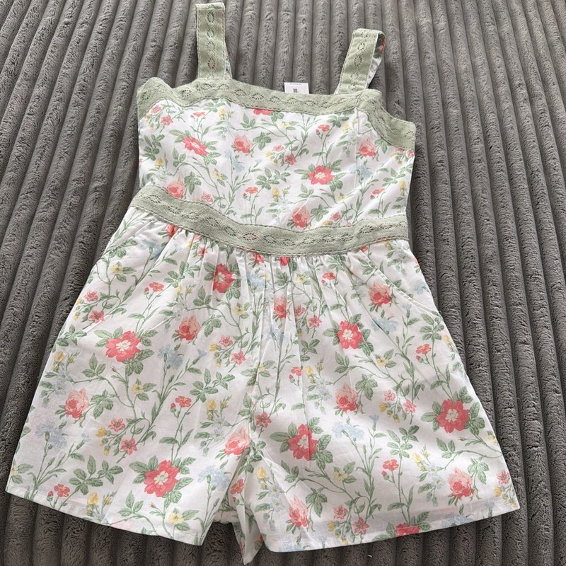NWT Janie & Jack Girls Size 12 Green Floral Short Romper
