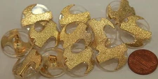 12 Brushed Gold Tone & Clear Plastic Shank Buttons 7/8" 22mm # 5622