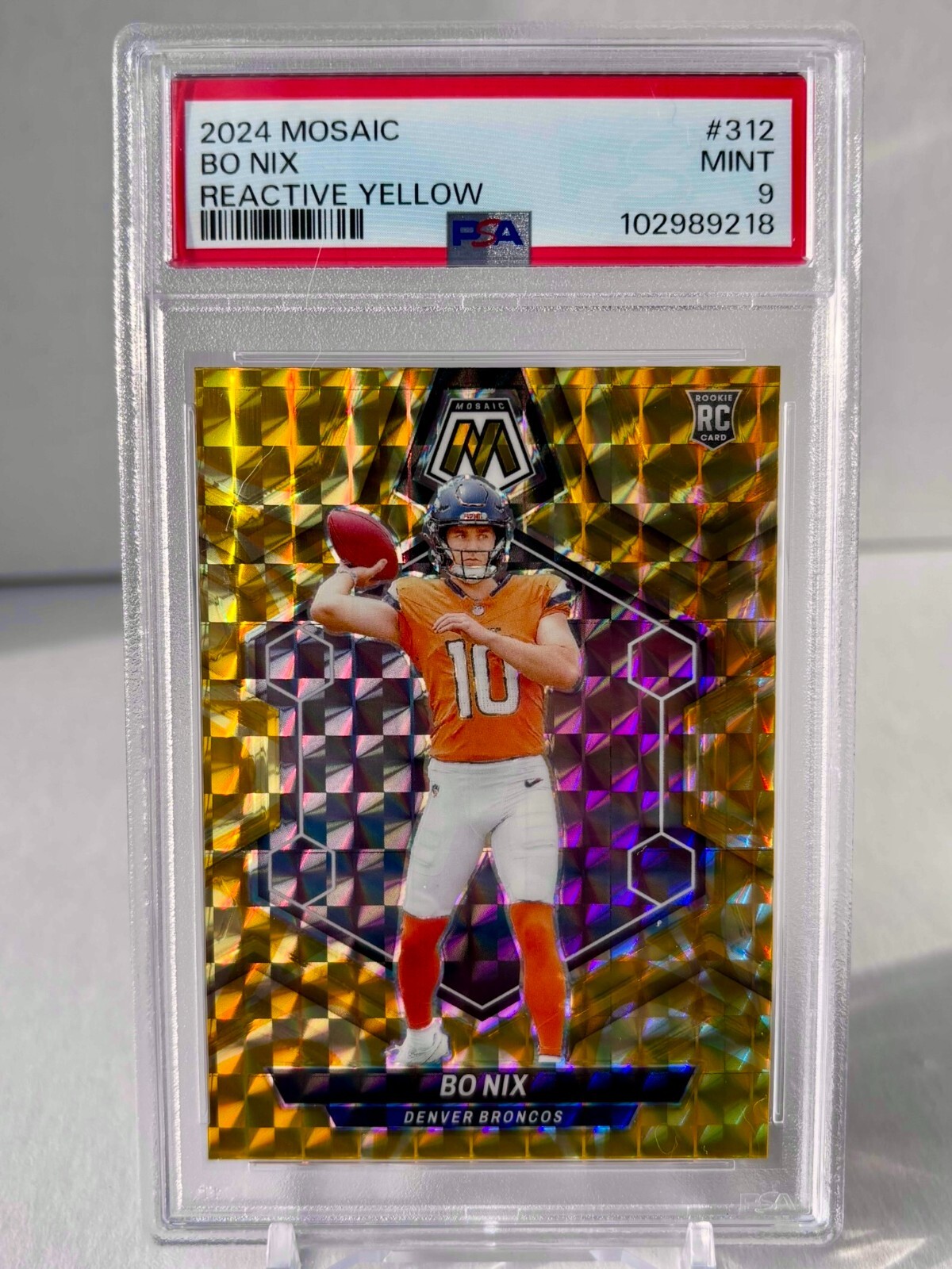 2024 Panini Mosaic - Rookies Bo Nix #312 Reactive Yellow Mosaic Prizm (RC) PSA 9